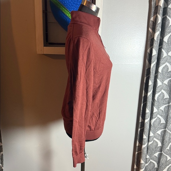 Reiss 100% Merino Wool Quarter Zip Sweater SZ Medium Rust - Picture 5 of 7